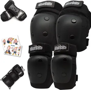 Simply Kids Knee and Elbow Pads with Wrist Guards, HardSoft Pad Tech. - CPSIA Certified Protective Gear Set - Inline Roller Skate Skateboard Bike Knee Pads for Kids Child Girls Boys Toddler Youth