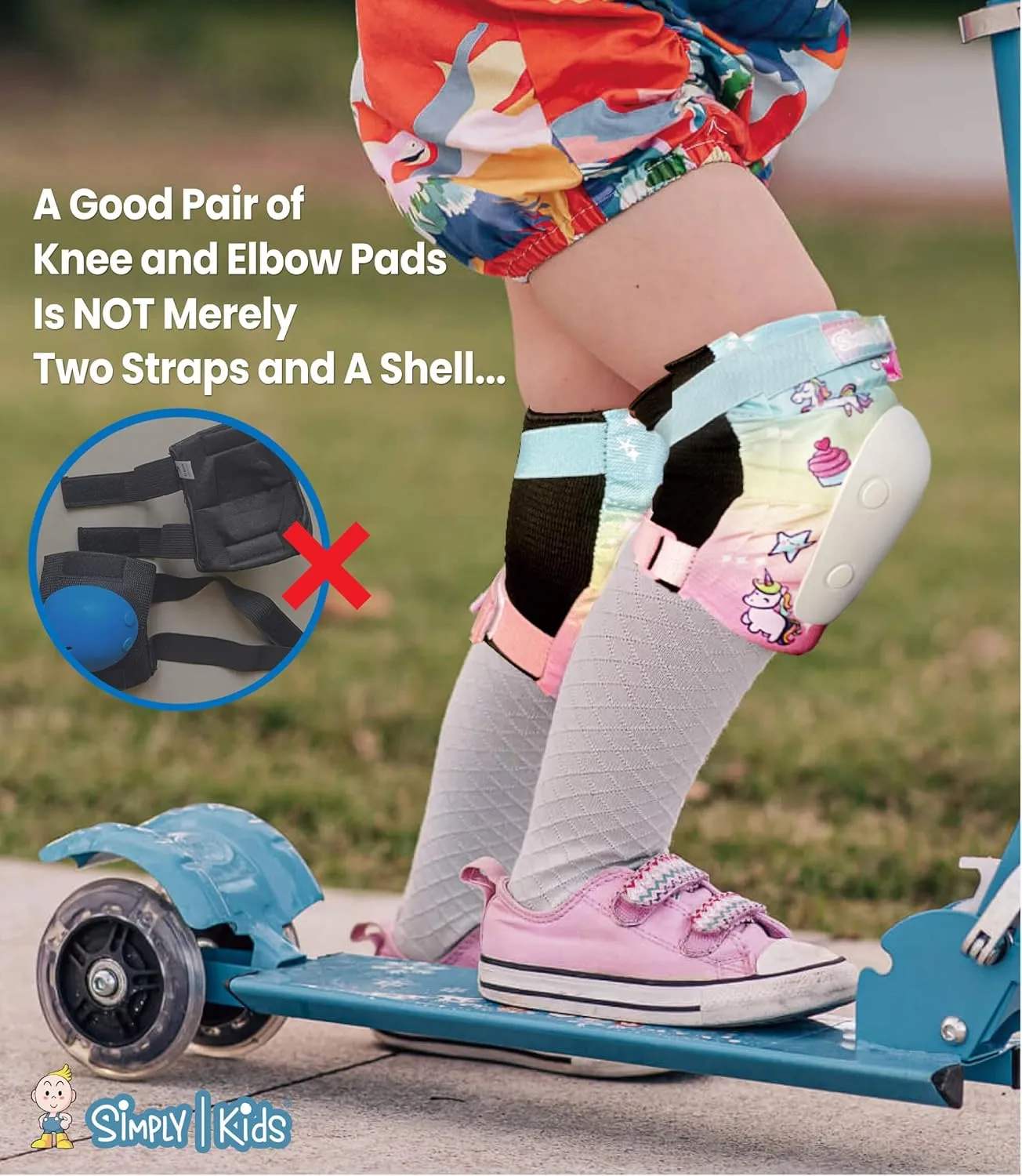Simply Kids Knee and Elbow Pads with Wrist Guards, HardSoft Pad Tech. - CPSIA Certified Protective Gear Set - Inline Roller Skate Skateboard Bike Knee Pads for Kids Child Girls Boys Toddler Youth