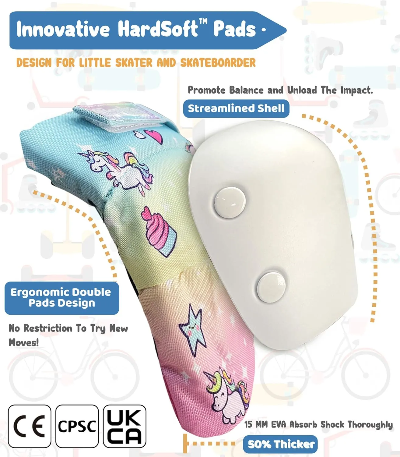 Simply Kids Knee and Elbow Pads with Wrist Guards, HardSoft Pad Tech. - CPSIA Certified Protective Gear Set - Inline Roller Skate Skateboard Bike Knee Pads for Kids Child Girls Boys Toddler Youth