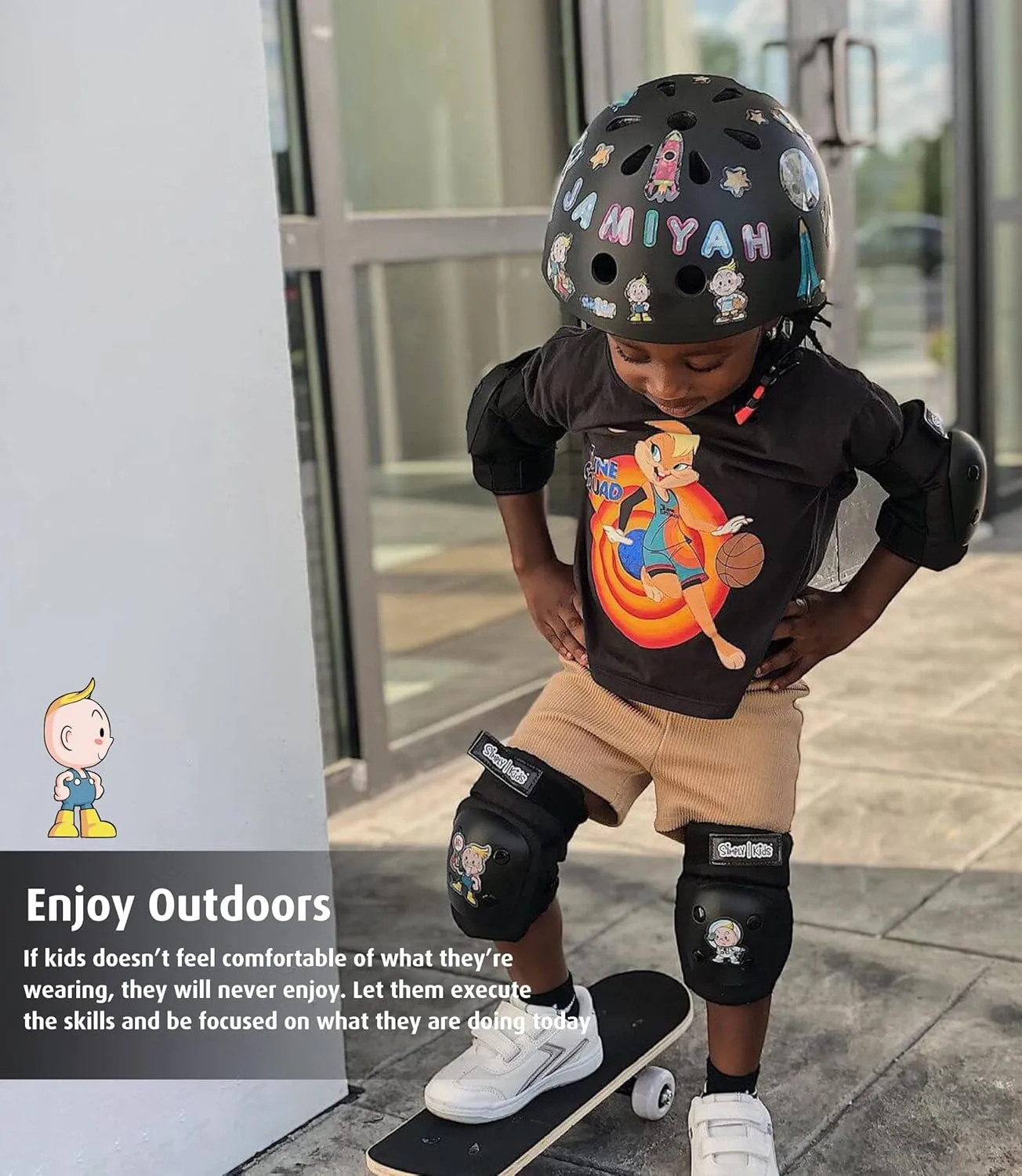 Simply Kids Knee and Elbow Pads with Wrist Guards, HardSoft Pad Tech. - CPSIA Certified Protective Gear Set - Inline Roller Skate Skateboard Bike Knee Pads for Kids Child Girls Boys Toddler Youth