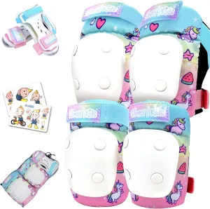 Simply Kids Knee and Elbow Pads with Wrist Guards, HardSoft Pad Tech. - CPSIA Certified Protective Gear Set - Inline Roller Skate Skateboard Bike Knee Pads for Kids Child Girls Boys Toddler Youth