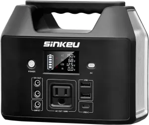 SinKeu Power Bank Station (38,400mAh), 128Wh Portable Power Station, LiFePO4 Battery, 200W Peak Solar Generator, for Outdoor Camping, Traveling, and Emergencies-Silver