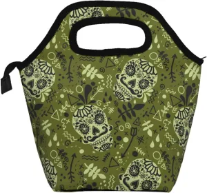 skull death horror mysterious green Insulated Lunch box Food Bag Handbag lunchbox Cooler warm Pouch Tote bag