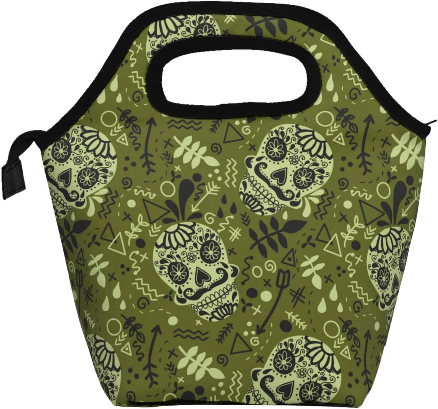 skull death horror mysterious green Insulated Lunch box Food Bag Handbag lunchbox Cooler warm Pouch Tote bag