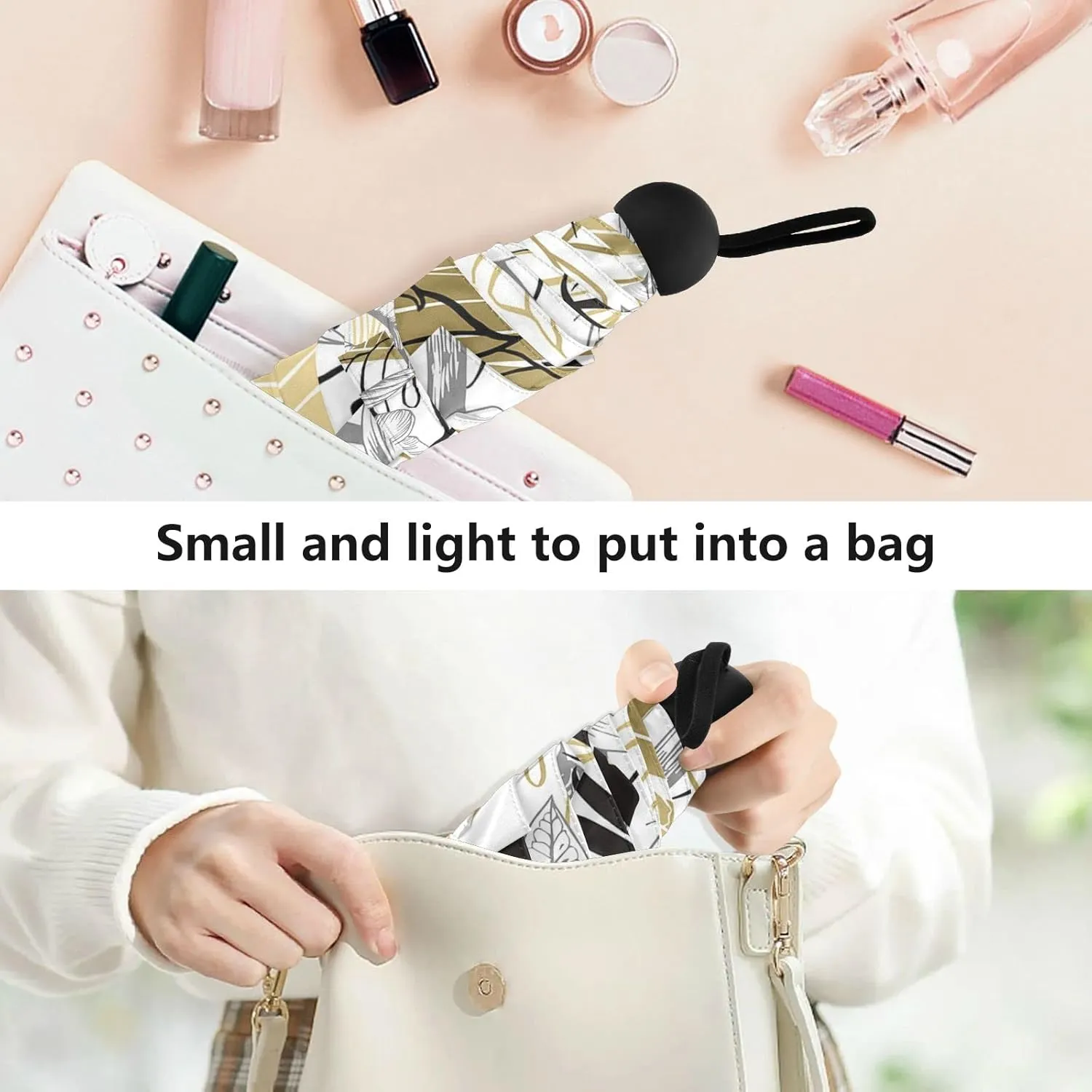 Small Mini Anti-UV Compact Travel Umbrella, 5 Folding Ultra-Light Umbrella, 6 Ribs Pocket Windproof Foldable Vinyl Parasol