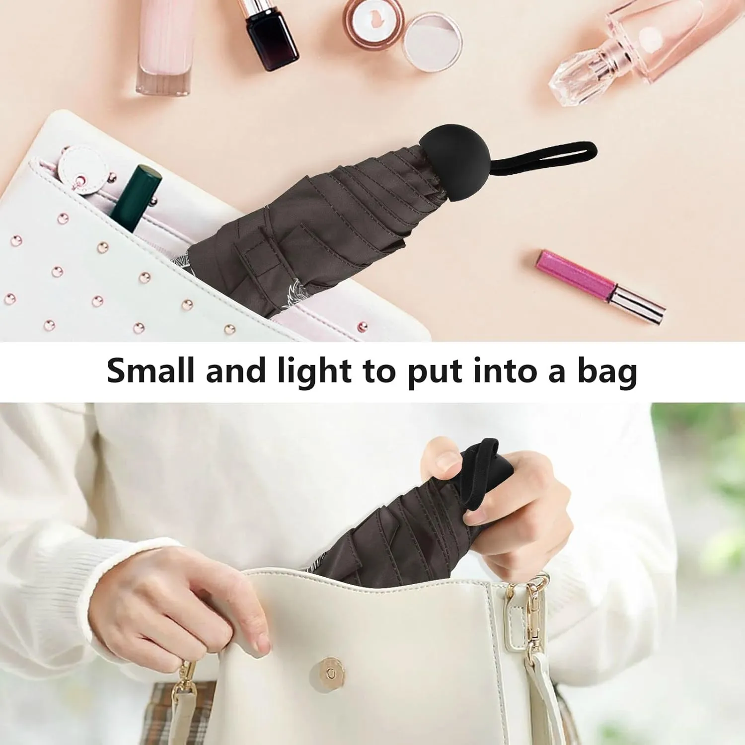 Small Mini Anti-UV Compact Travel Umbrella, 5 Folding Ultra-Light Umbrella, 6 Ribs Pocket Windproof Foldable Vinyl Parasol