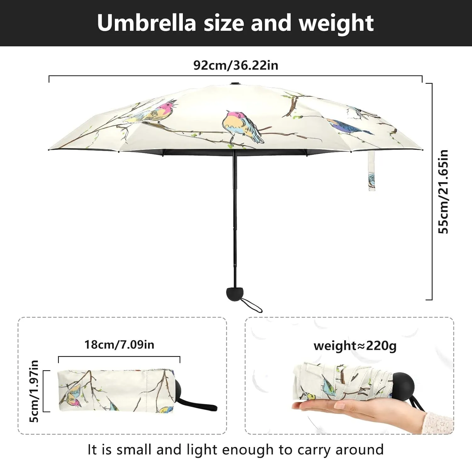 Small Mini Anti-UV Compact Travel Umbrella, 5 Folding Ultra-Light Umbrella, 6 Ribs Pocket Windproof Foldable Vinyl Parasol