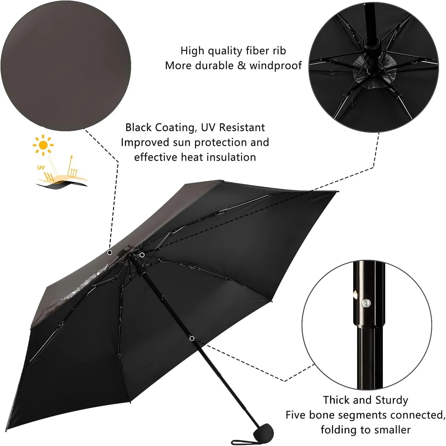 Small Mini Anti-UV Compact Travel Umbrella, 5 Folding Ultra-Light Umbrella, 6 Ribs Pocket Windproof Foldable Vinyl Parasol