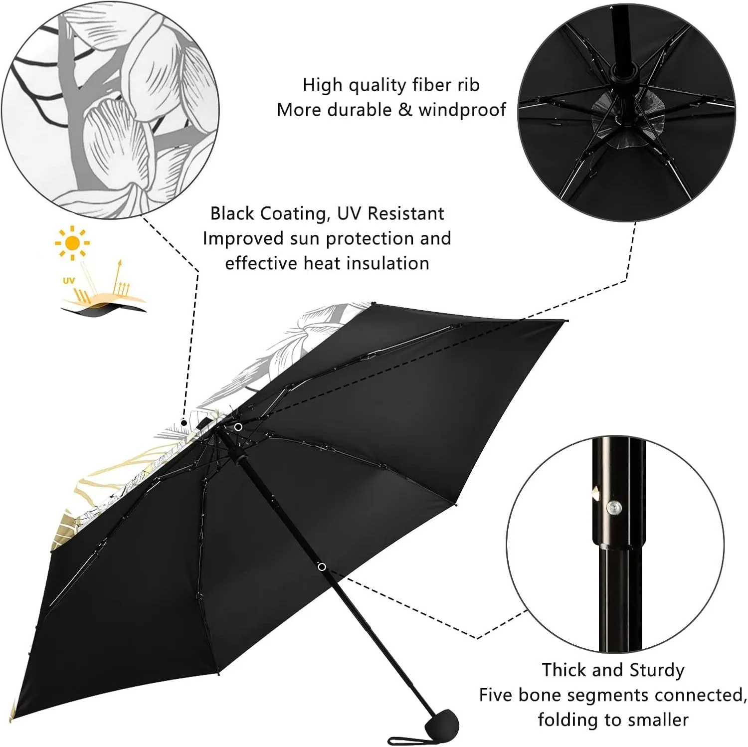 Small Mini Anti-UV Compact Travel Umbrella, 5 Folding Ultra-Light Umbrella, 6 Ribs Pocket Windproof Foldable Vinyl Parasol