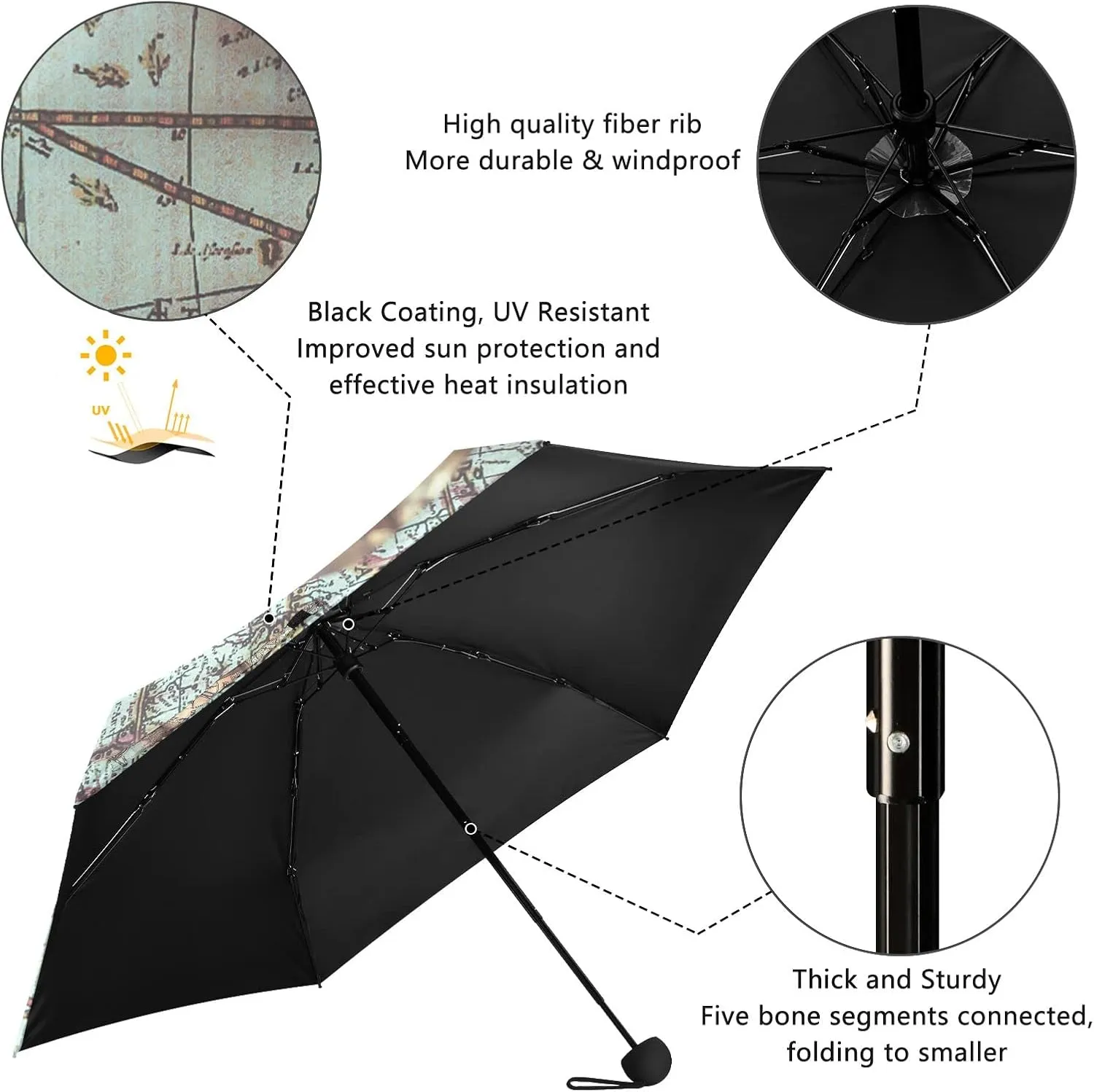 Small Mini Anti-UV Compact Travel Umbrella, 5 Folding Ultra-Light Umbrella, 6 Ribs Pocket Windproof Foldable Vinyl Parasol