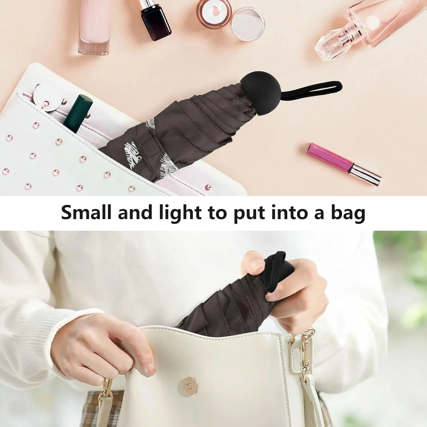 Small Mini Anti-UV Compact Travel Umbrella, 5 Folding Ultra-Light Umbrella, 6 Ribs Pocket Windproof Foldable Vinyl Parasol