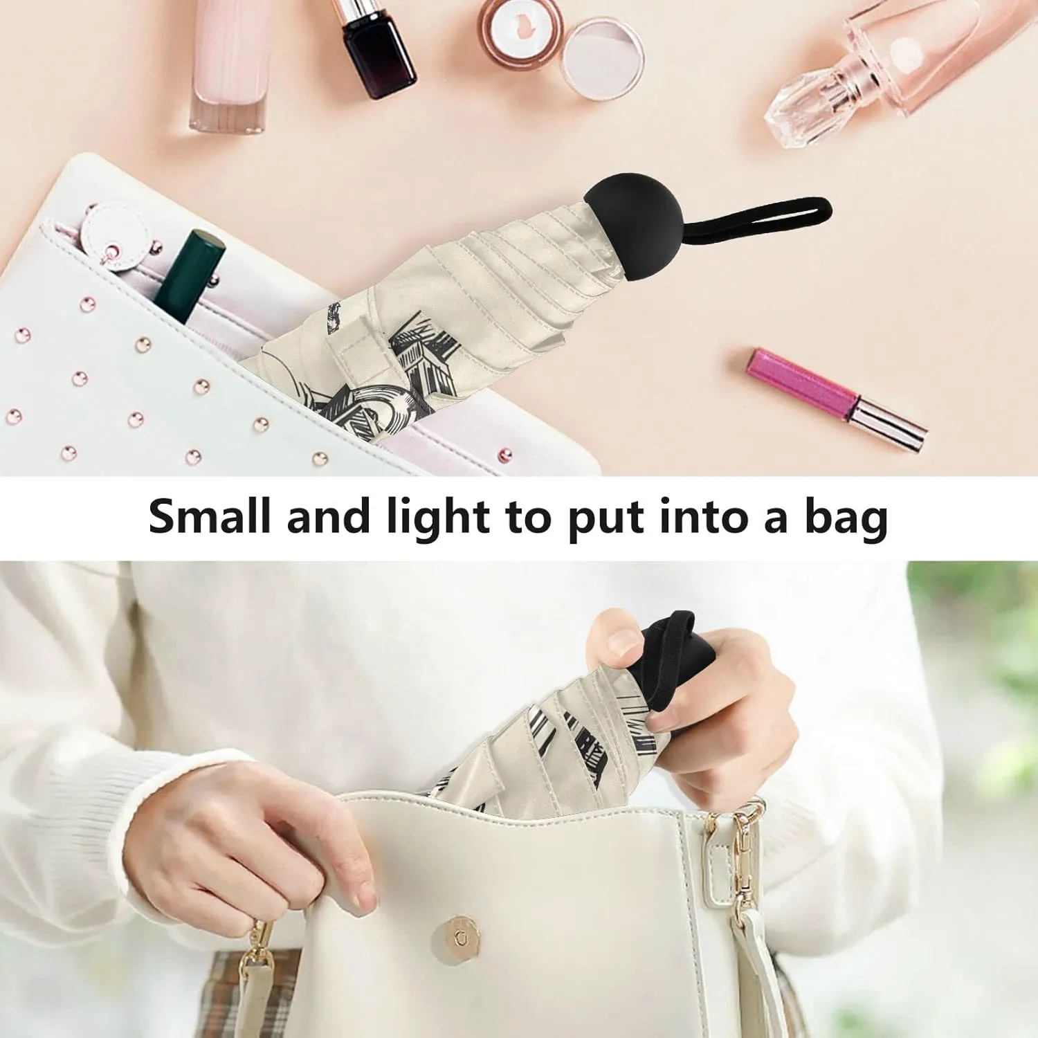 Small Mini Anti-UV Compact Travel Umbrella, 5 Folding Ultra-Light Umbrella, 6 Ribs Pocket Windproof Foldable Vinyl Parasol