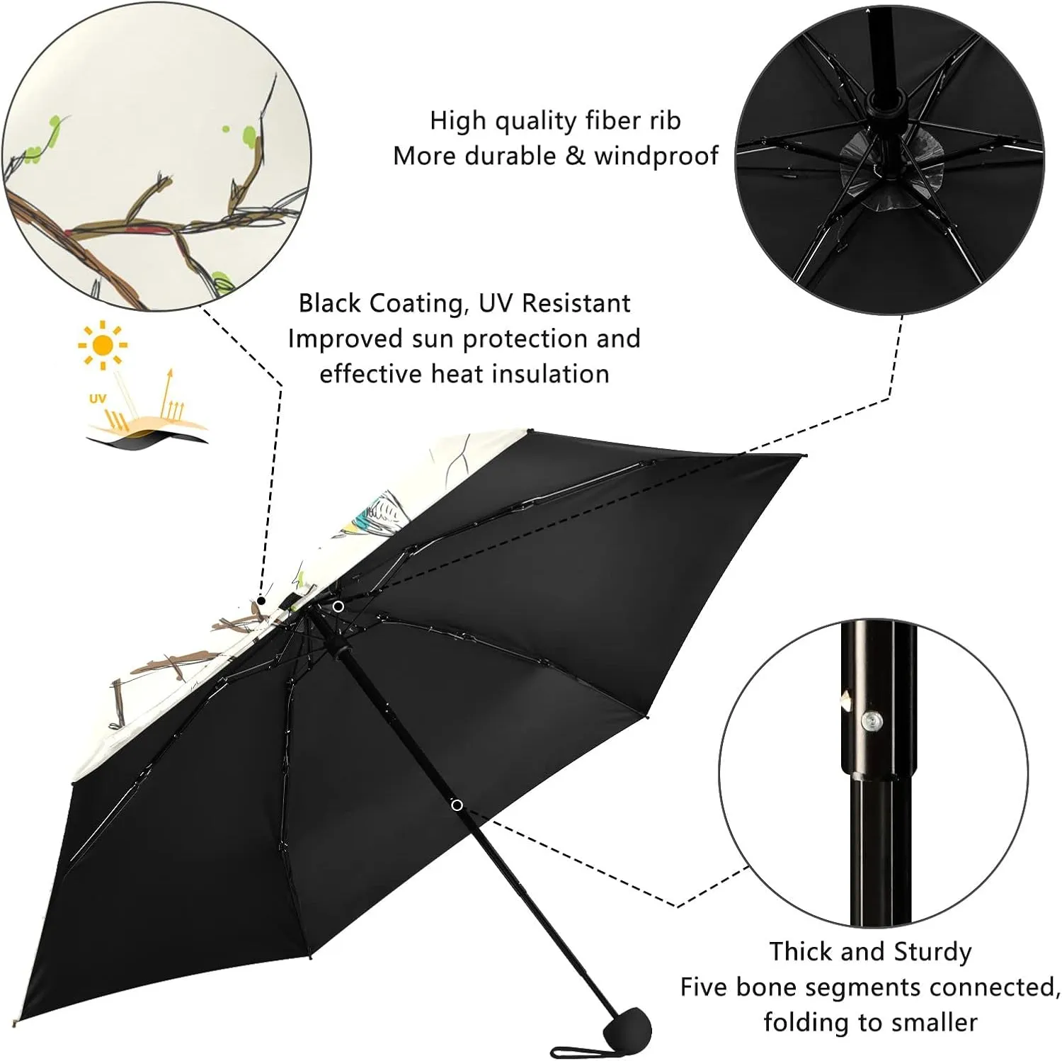Small Mini Anti-UV Compact Travel Umbrella, 5 Folding Ultra-Light Umbrella, 6 Ribs Pocket Windproof Foldable Vinyl Parasol