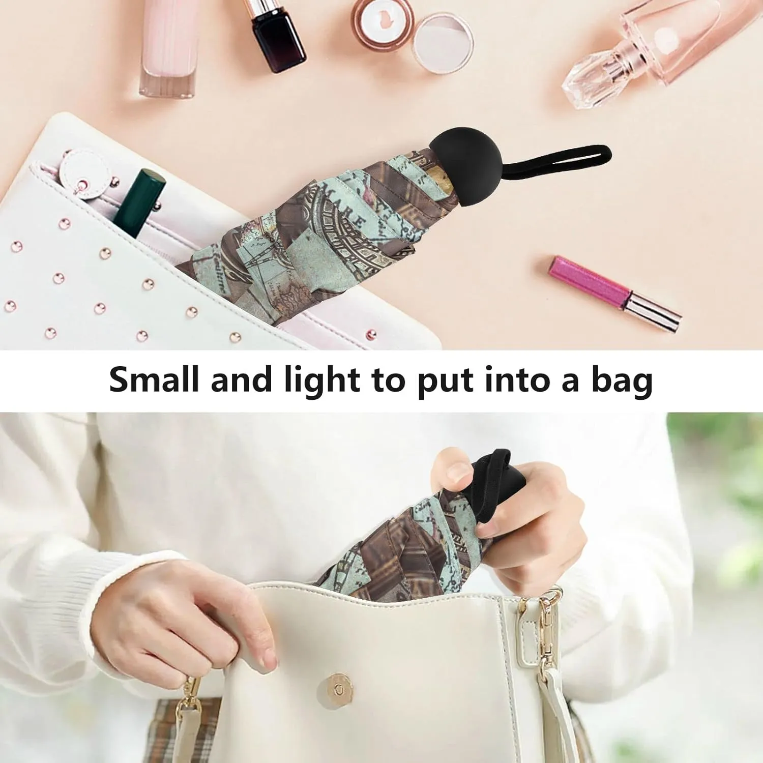 Small Mini Anti-UV Compact Travel Umbrella, 5 Folding Ultra-Light Umbrella, 6 Ribs Pocket Windproof Foldable Vinyl Parasol