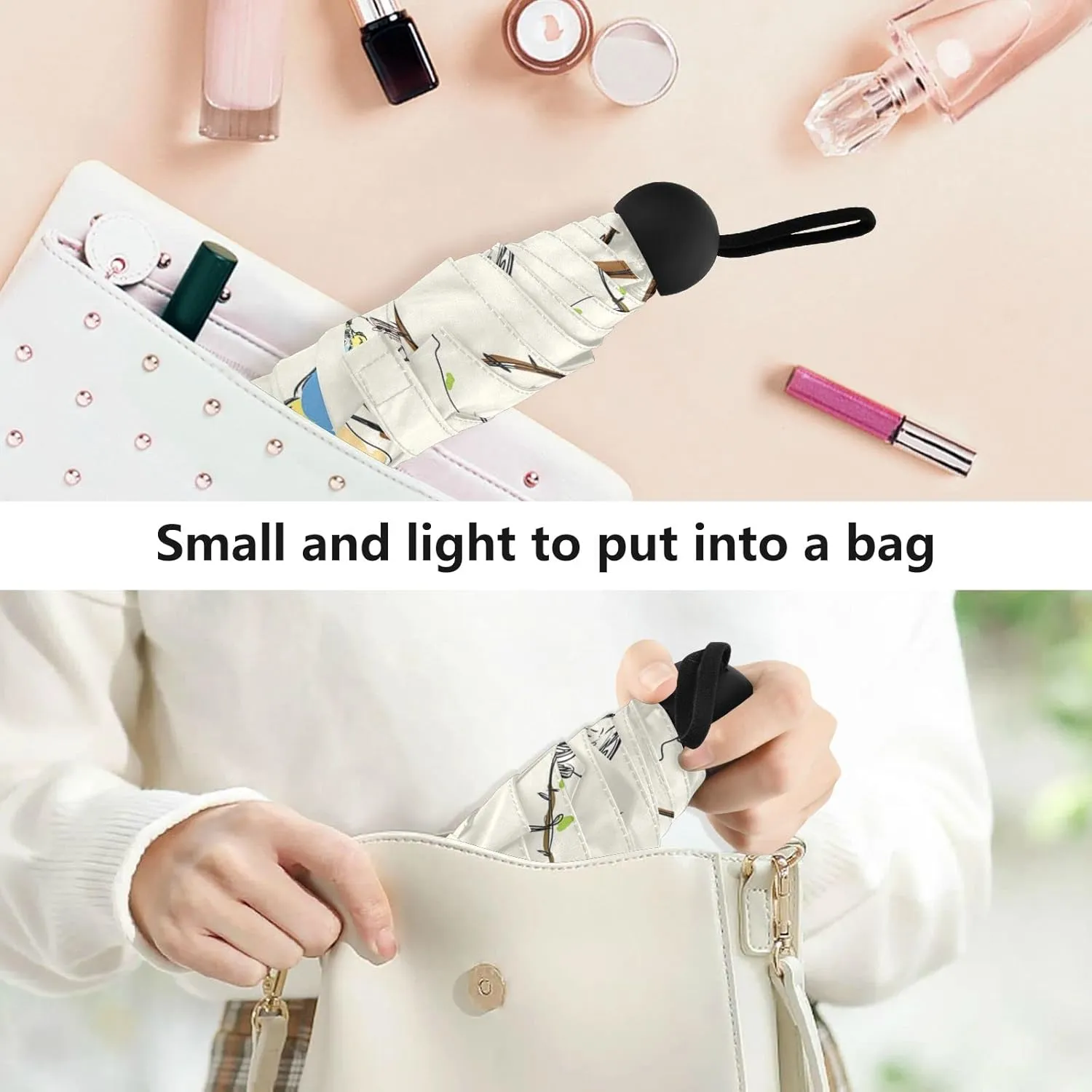 Small Mini Anti-UV Compact Travel Umbrella, 5 Folding Ultra-Light Umbrella, 6 Ribs Pocket Windproof Foldable Vinyl Parasol