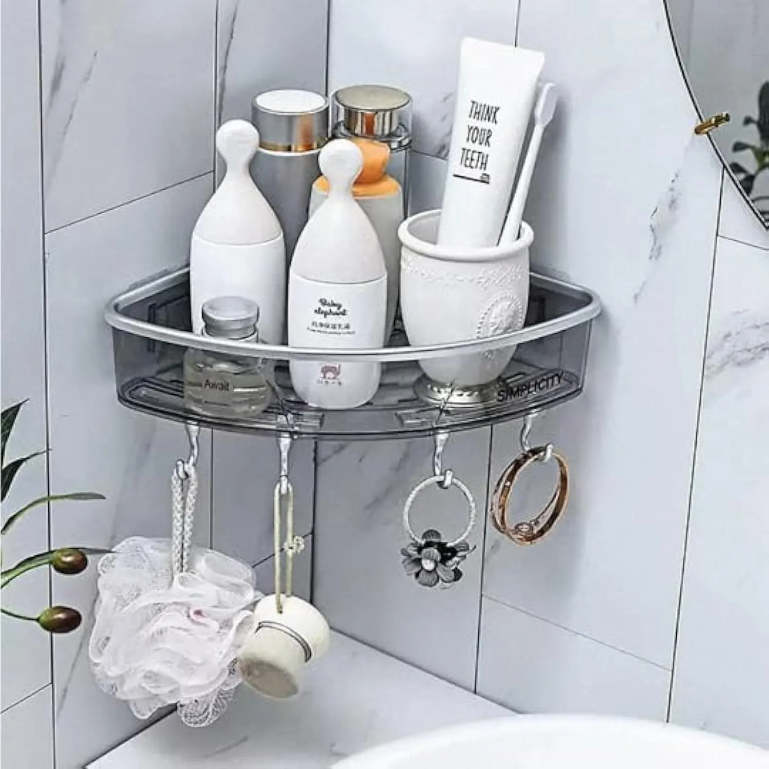 Smart Life Skincare Organizer For Bathroom Sink Countertop, Adhesive Bathroom Shelf, No Drilling Shower Caddy, Bathroom Organizer for Cosmetics Storage, Makeup Organiser, Toothbrush Holder & Towel Bar