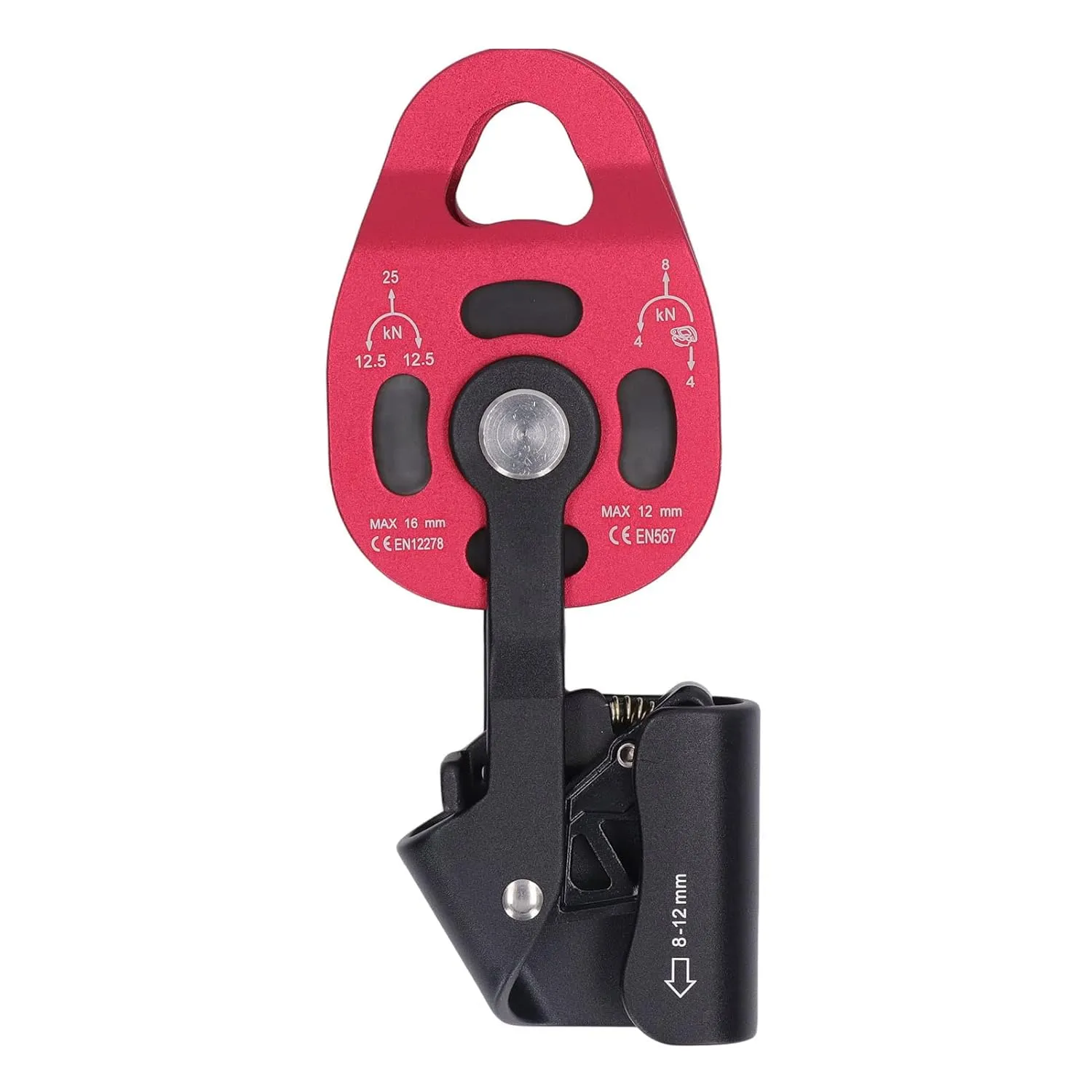Snatch Block,Lift Weight Pulley 7075 Aviation Aluminum Puller for Survive Rock Climb High Altitude Heavy for 8‑12mm Rope (Red)