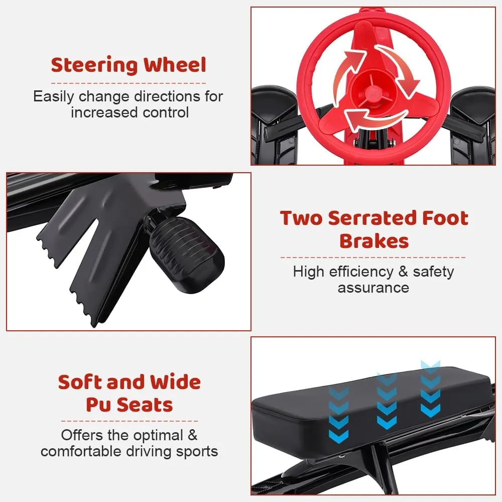 Snowmobile Sled Ski Skis with Steering Wheel Dual Brakes Snowmobile Racer for Two Children Or One Teenager