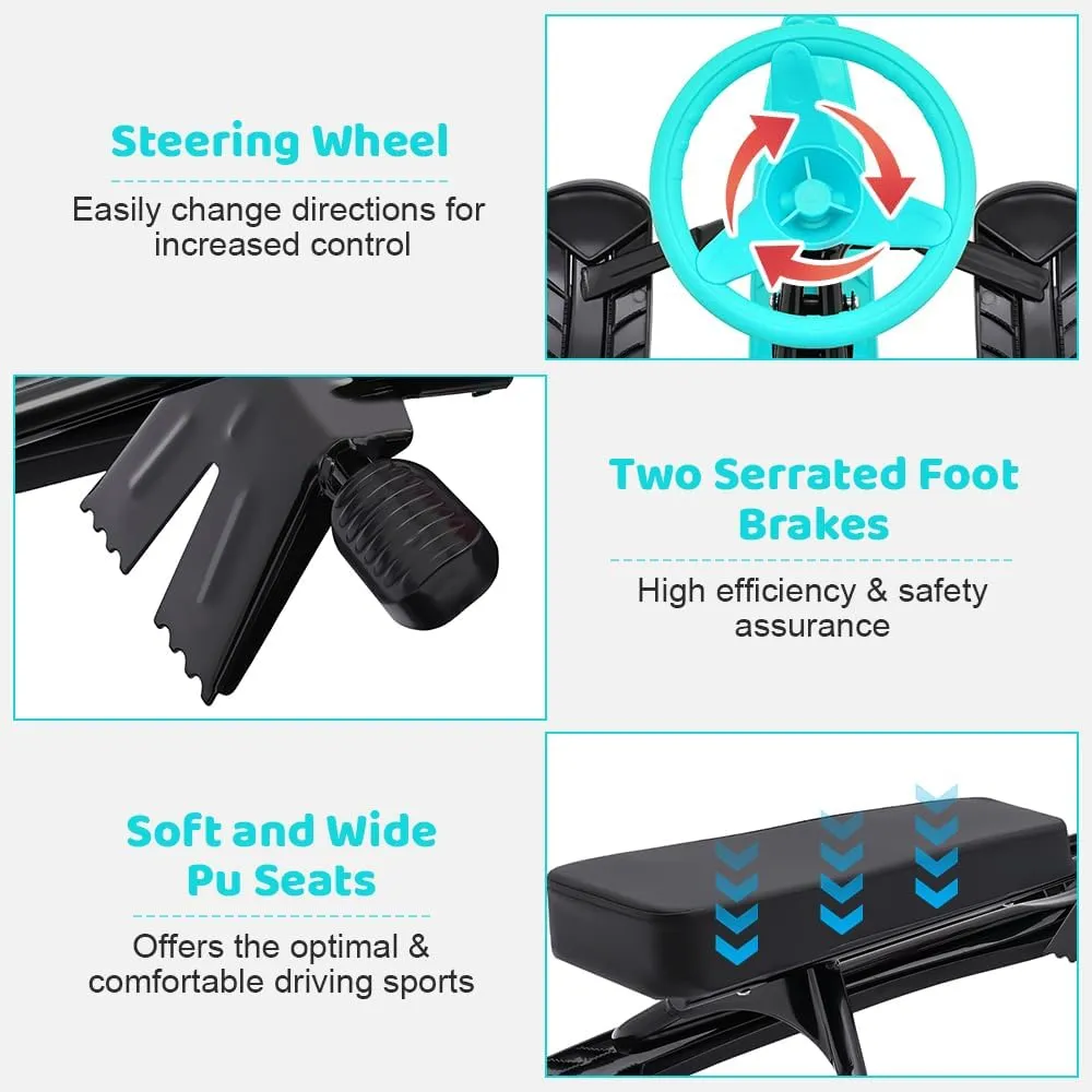 Snowmobile Sled Ski Skis with Steering Wheel Dual Brakes Snowmobile Racer for Two Children Or One Teenager