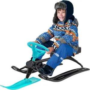 Snowmobile Sled Ski Skis with Steering Wheel Dual Brakes Snowmobile Racer for Two Children Or One Teenager