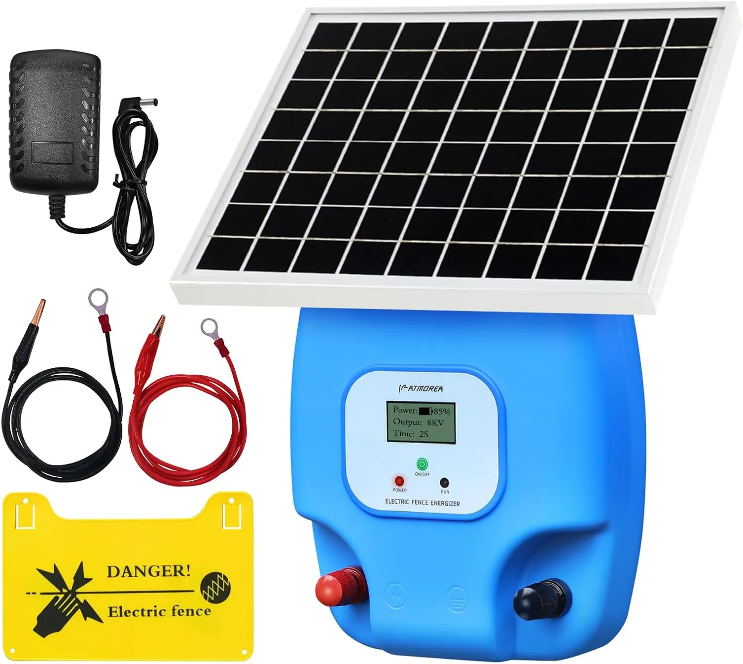Solar Electric Fence Charger, 1.5 Joules Energizer with LCD Display, 8000 mAh Lithium Battery & 10W Solar Panel - Ideal for Livestock, Pet, Poultry, Gardens, Orchards Protection, 5-Mile Range