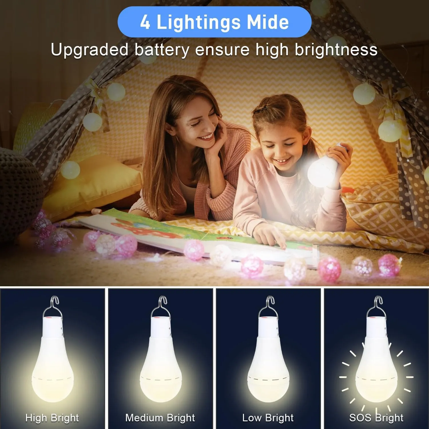 Solar Light Bulbs Solar Powered Light Portable Emergency LED Bulb Waterproof for Camping Tent Indoor Outdoor Shed Night Fishing Chicken Coop (2)