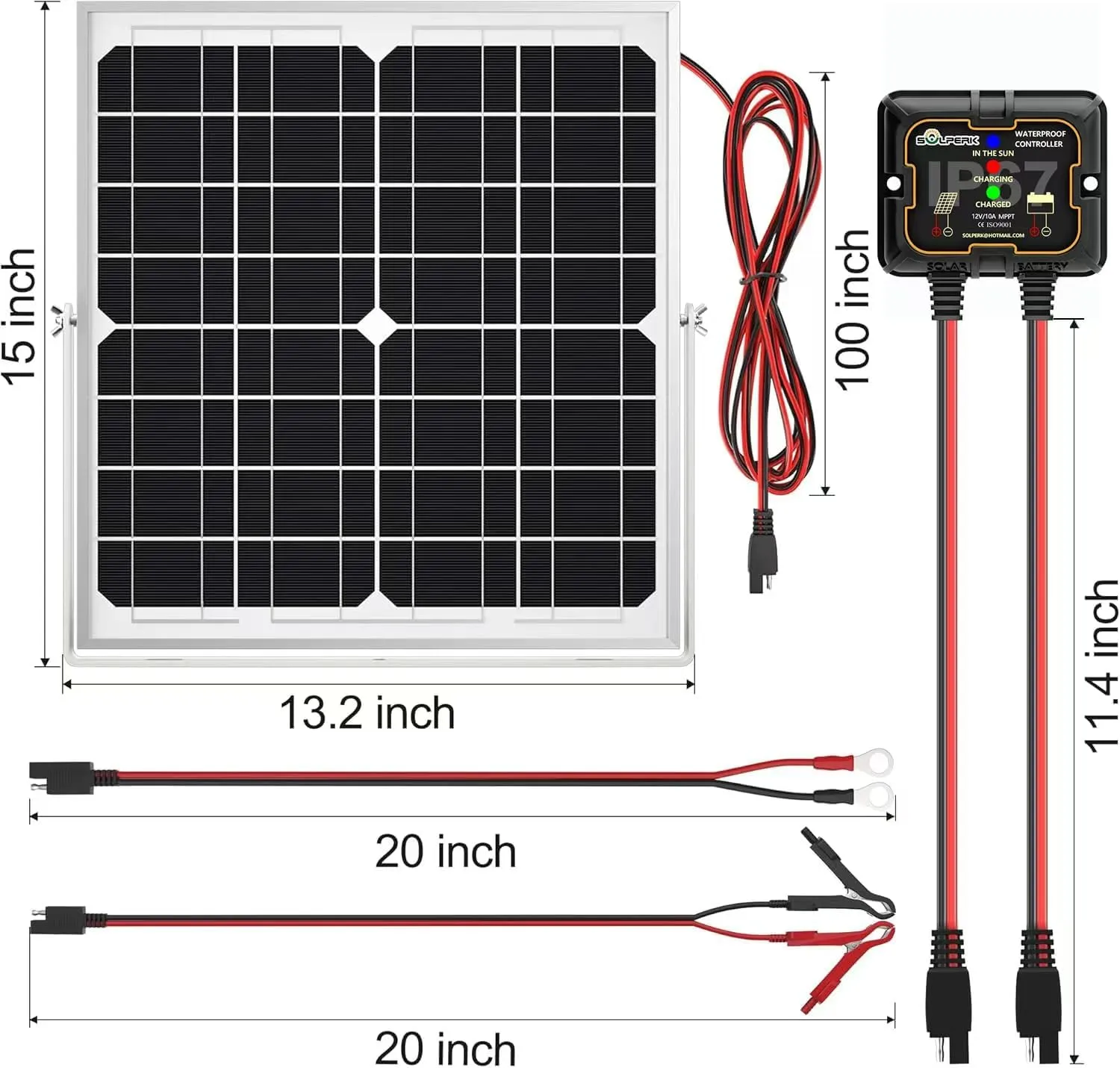 SOLPERK Solar Panel Kit 20W 12V, Solar Battery Trickle Charger Maintainer   Upgrade Controller   Adjustable Mount Bracket for Boat Car RV Motorcycle Marine Automotive