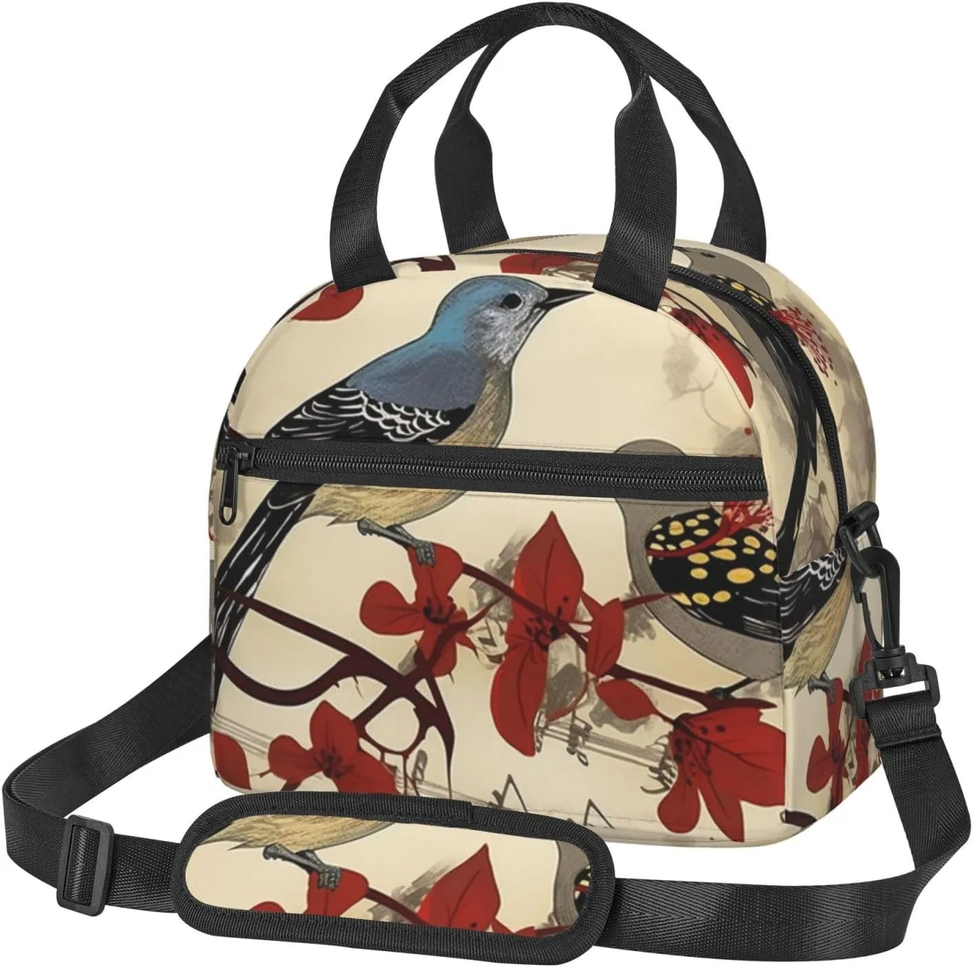 Songbirds Lunch Bag With Adjustable Shoulder Strap Reusable Insulated Lunch Box Leakproof Waterproof Cooler Tote Bag For Work Office Picnic