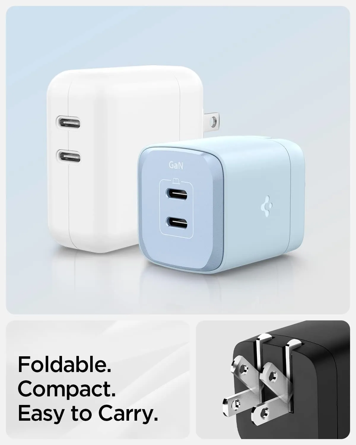 Spigen GaN III 452 45W 2 Ports Compact Foldable Dual USB C Wall Charger PD PPS Fast Charging Block Adapter for iPhone 16 Plus Pro Max 15 14 13 iPad Air Pro Samsung Galaxy S25 S24 Z Flip Fold 6 Pixel
