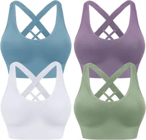 Sports Bras for Women High Impact Cross Back Strappy Bras Cropped Padded Seamless Workout Yoga Bras Set
