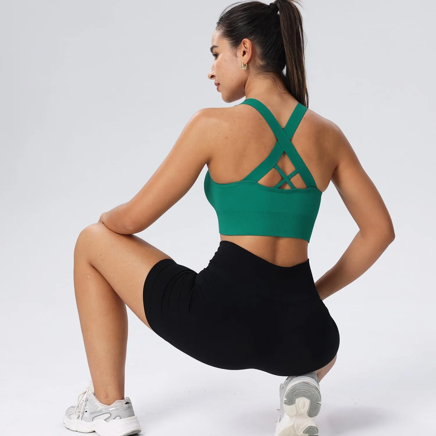 Sports Bras for Women High Impact Cross Back Strappy Bras Cropped Padded Seamless Workout Yoga Bras Set