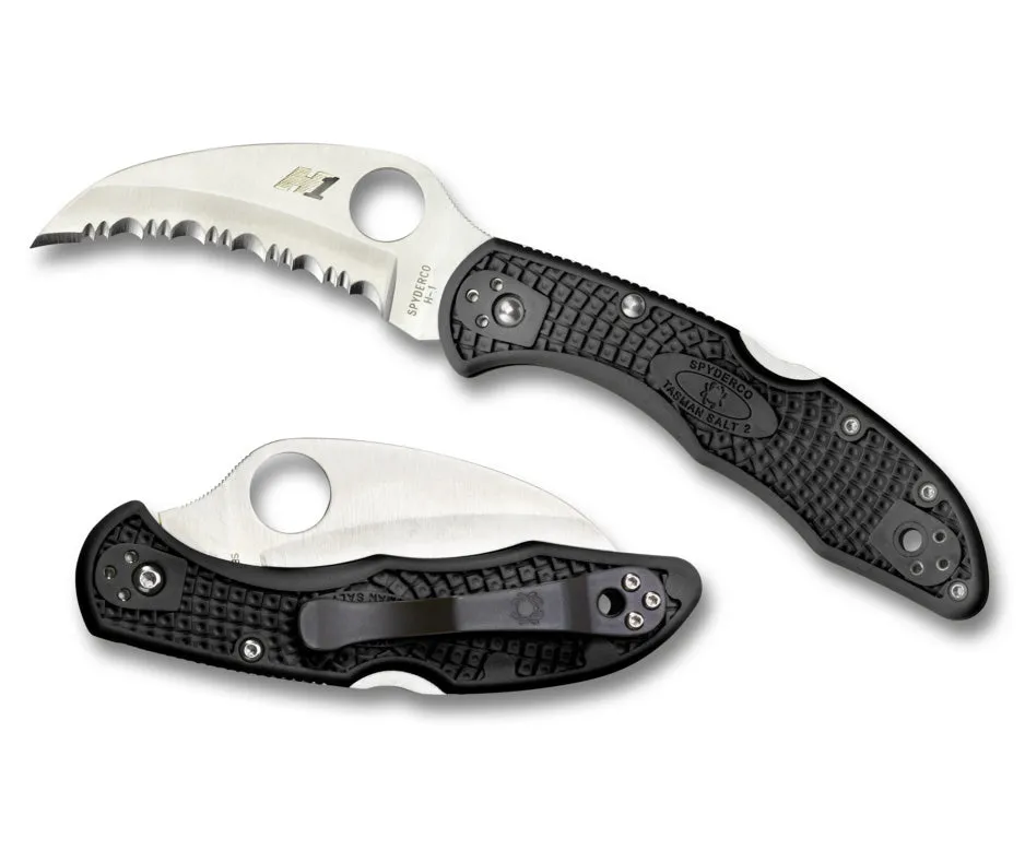 Spyderco Tasman Salt 2 Black FRN 2.91" H-2 Serrated Rustproof Folding Knife C106SBK2