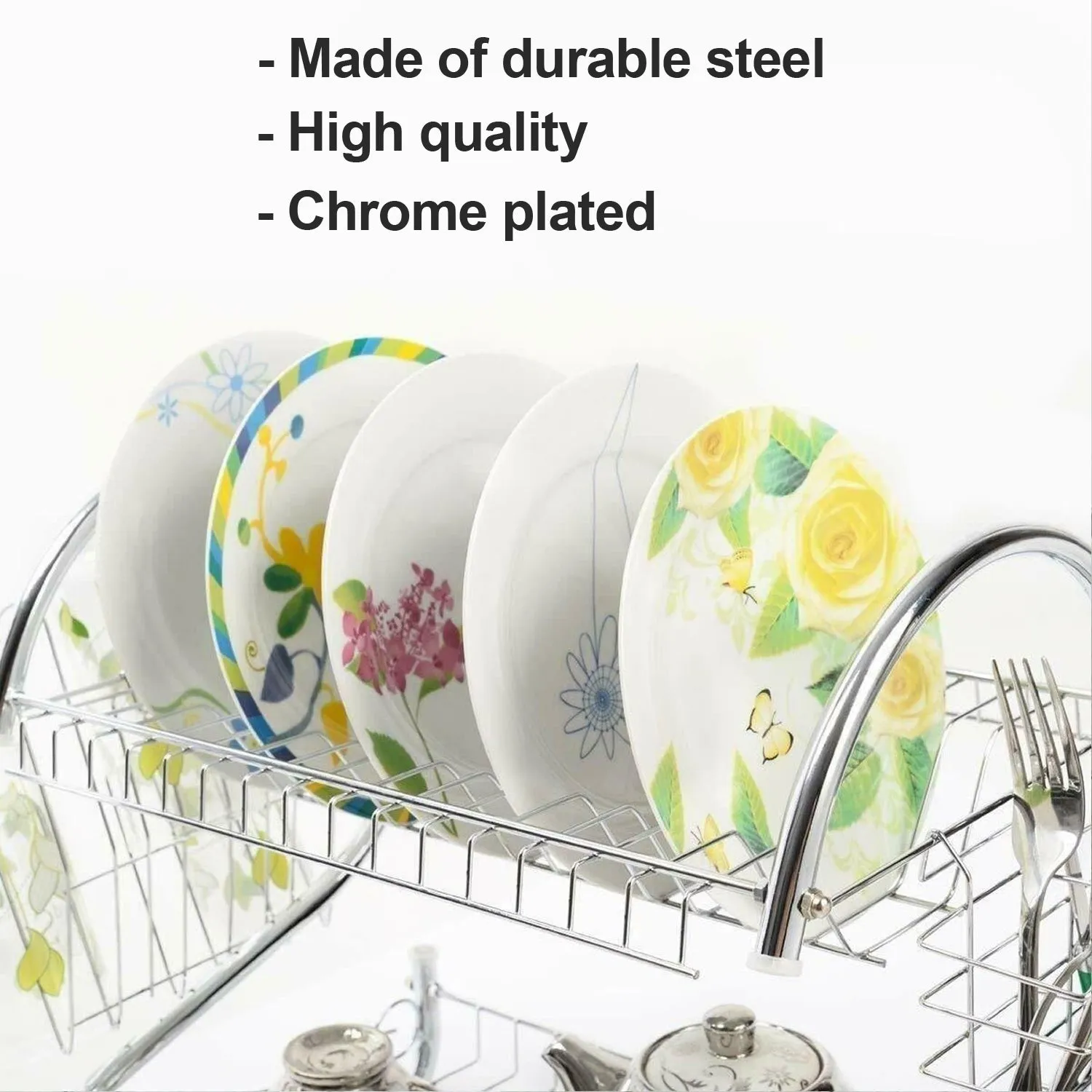 Stainless Steel 2 Layer Kitchen Dish Rack / Plate Cutlery Stand