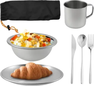 Stainless Steel Flatware Kit Include Knife Fork Spoon with Mesh Storage Bag for Camping Reusable Tableware Set for Outdoor Dining(silver)