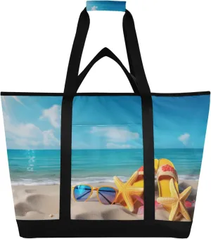 Starfish Shell Beach Reusable Insulated Cooler Bag with Ice Pack Compartment - Large 47L Waterproof Thermal Grocery Tote for Picnic Beach Camping Lunch Storage