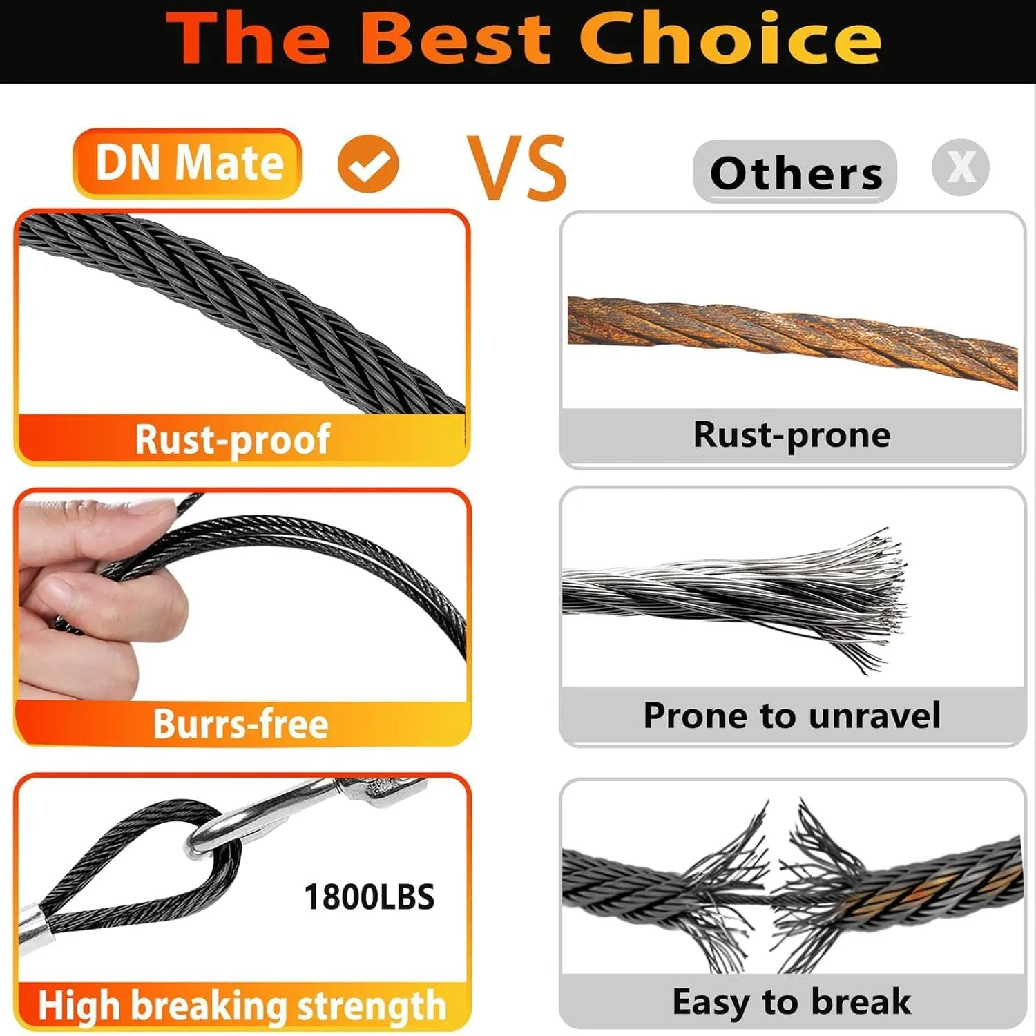 Steel DN Mate 300ft 1/8" Black Cable Railing Wire Rope, T316L Marine Grade Stainless Steel Cable for Stair Deck Cable Railing System, 7 × 7 Strands Construction Wire Railing Hardware with Cutter