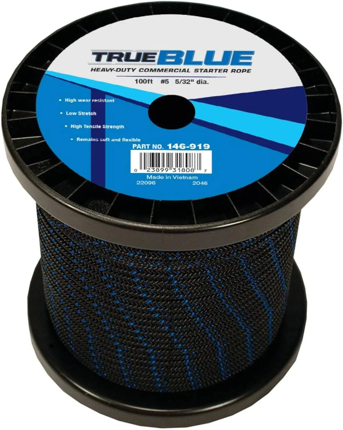 Stens 146-919 Starter Rope 5/32" Diameter, 100' Length, 5 Size - Stretch Rope for Leaf Engine and Weed Wacker, Pull Behind Tiller, Weed Cutter, Drag Harrow, and Pull Cord Rope - Black Rope