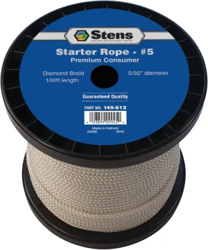 Stens New 100' Diamond Braid Starter Rope 145-612#5 Diamond, White