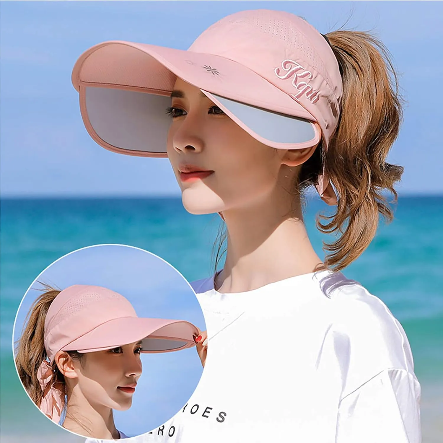 Sun Hats for Women Wide Brim Visors Caps Floppy Beach Shell Packable for Hiking Golf Tennis Outdoors