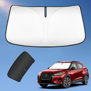 Sun Shade Sunshade for Nissan Kicks SUV 2017-2024 Windshield Cover, 2-Layers Sun Shield 240T Silver Coating Sun Visor Foldable Window Shade Blocks UV Rays Car Accessories