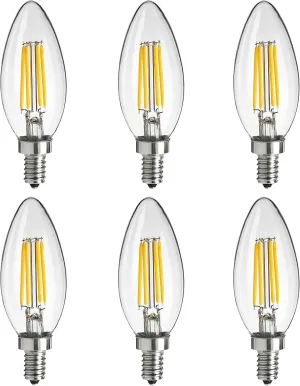 Sunlite 41649 LED Filament B11 Torpedo Tip Chandelier Light Bulb, UL Listed, 4 Watts (40W Equivalent), 400 Lumens, Candelabra Base (E12), Edison Style, Dimmable, 1800K Candle Light, 6 Count