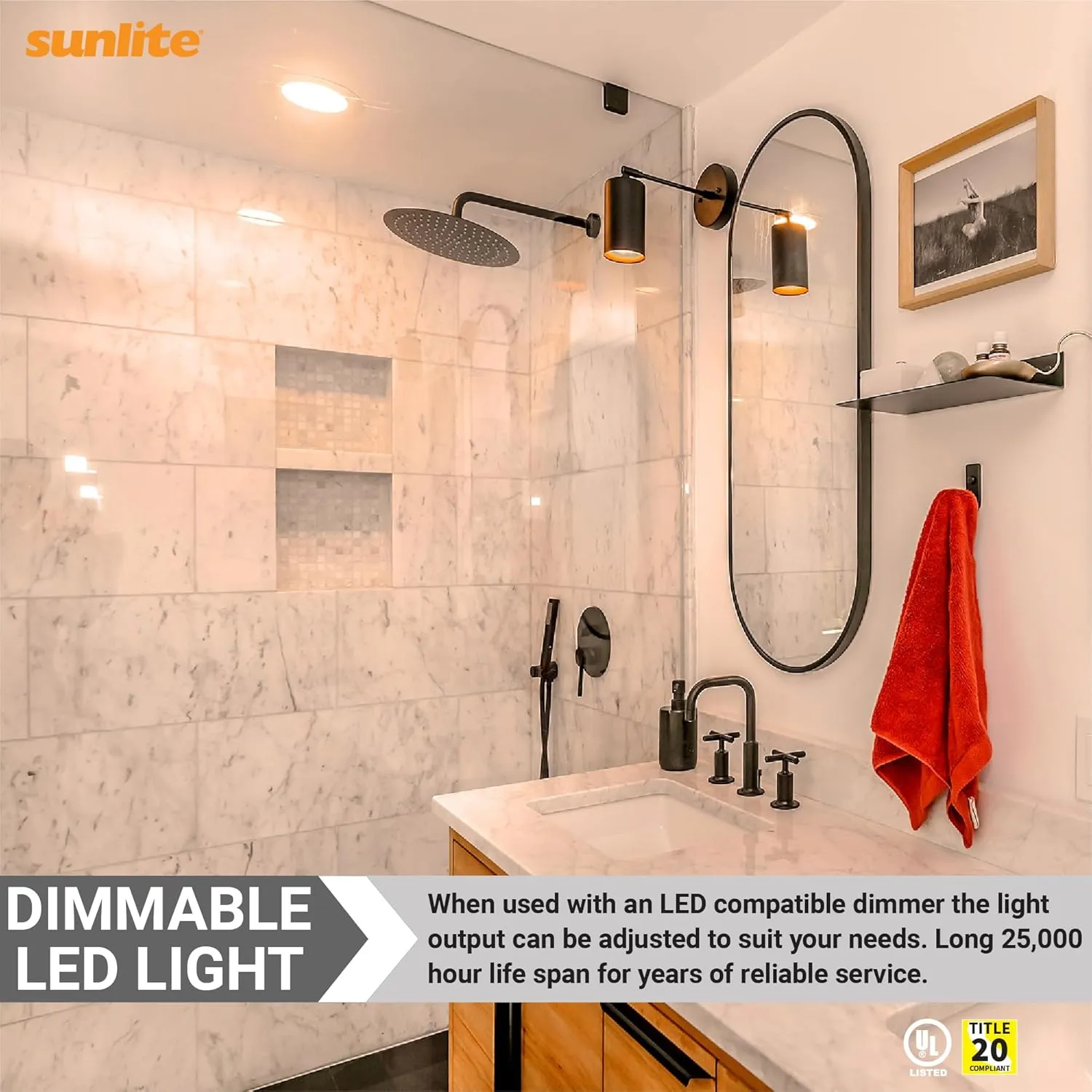 Sunlite LED 90 CRI R20 Recessed Light Bulb, 8 Watts (50W=), 525 Lumens, Dimmable, Medium Base (E26), Wide 110° Beam Angle, Title-20 Compliant, UL Listed, 2700K Soft White, 6 Count