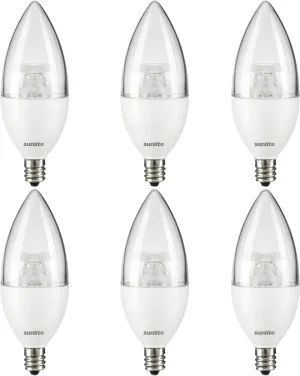 Sunlite LED B11 Clear Torpedo Tip Chandelier Light Bulb, 4.5 Watts (40W Equivalent) 300 Lumens, Candelabra E12 Base, Dimmable, ETL Certified, 5000K Daylight, 6 Count