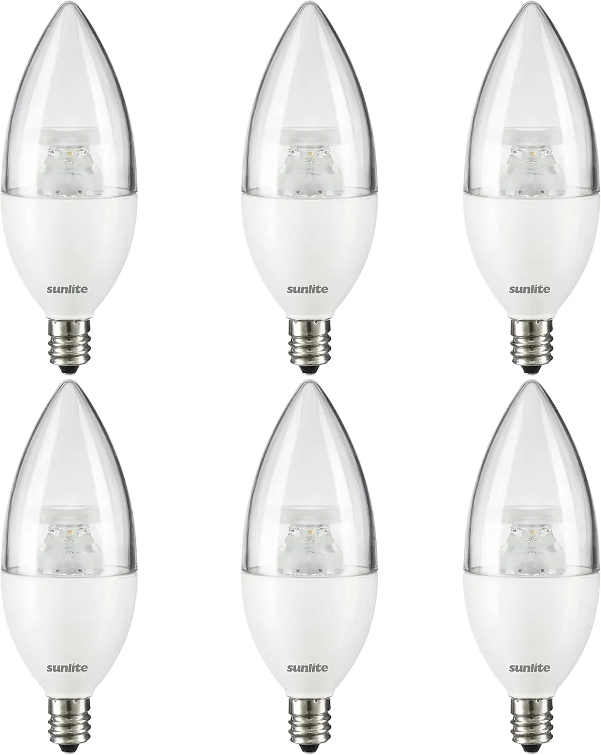Sunlite LED B11 Clear Torpedo Tip Chandelier Light Bulb, 4.5 Watts (40W Equivalent) 300 Lumens, Candelabra E12 Base, Dimmable, ETL Certified, 5000K Daylight, 6 Count