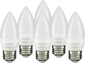 Sunlite LED B13 Torpedo Decorative Chandelier Light Bulb, 7 Watts (60W=), 500 Lumens, 120 Volts, Dimmable, E26 Base, ETL Listed, Torpedo Frosted, Title-20, 2700K Soft White, 6 Pack