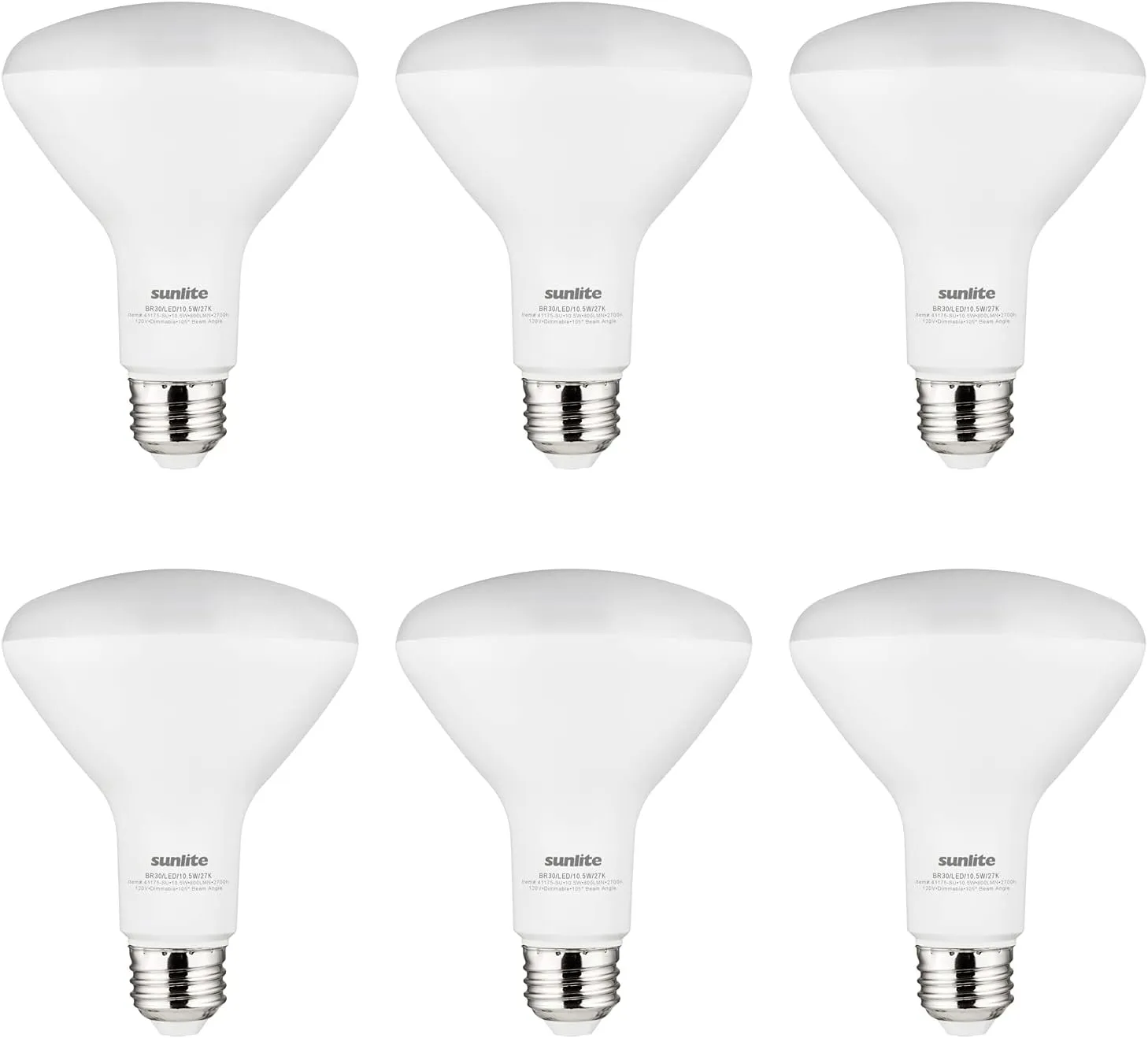 Sunlite LED BR30 Recessed Light Bulb, 10.5 Watt (65w Equivalent), 800 Lumens, Medium E26 Base, Dimmable Flood, UL Listed, 2700K Soft White, 6 Count