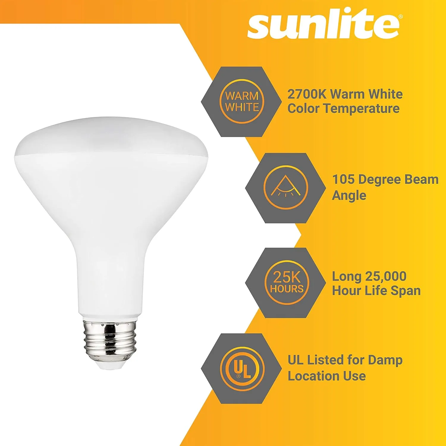 Sunlite LED BR30 Recessed Light Bulb, 10.5 Watt (65w Equivalent), 800 Lumens, Medium E26 Base, Dimmable Flood, UL Listed, 2700K Soft White, 6 Count