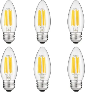 Sunlite LED Filament B11 Torpedo Chandelier Light Bulb, 5.5 Watts (60W Equivalent), 600 Lumens, Medium E26 Base, Dimmable, Edison Style, 90 CRI, UL Listed, 2700K Soft White, 6 Pack