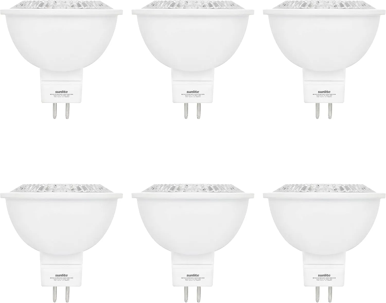 Sunlite LED MR16 Reflector Spotlight Bulb, 7 Watts (50W Equivalent) 12V, 500 LM, 90 CRI, GU5.3 Bi-Pin Base, Dimmable, Title-20 Compliant, UL Listed, 3000K Warm White, 6 Pack