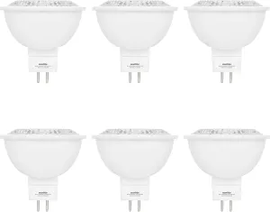 Sunlite LED MR16 Reflector Spotlight Bulb, 7 Watts (50W Equivalent) 12V, 500 LM, 90 CRI, GU5.3 Bi-Pin Base, Dimmable, Title-20 Compliant, UL Listed, 3000K Warm White, 6 Pack
